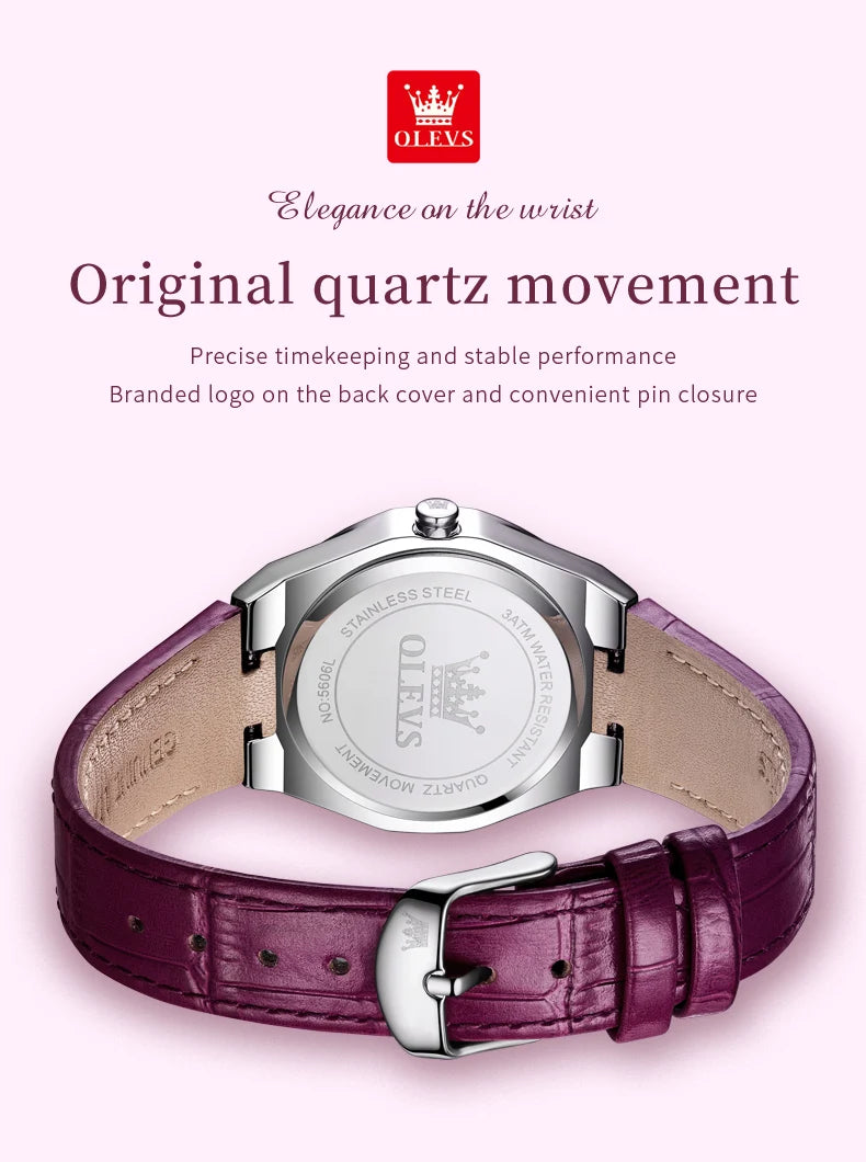 OLEVS Original Women's Watches Diamond Lap Fashion Leather Strap 3m Waterproof Luminous Ladies Wristwatch Quartz Watch for Women