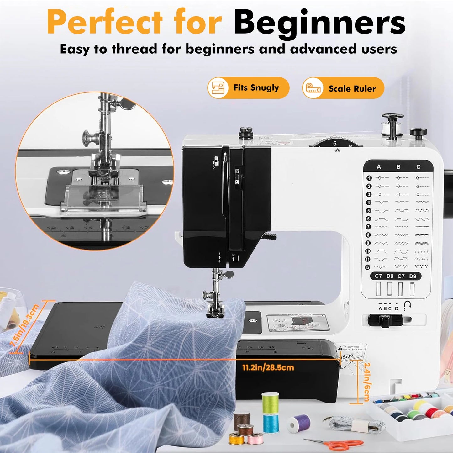 12 Stitches Mini Electric Sewing Machine with Sewing Table and 113PCS Sewing Kit Multifunctional base design