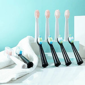 Fairywill Sonic Electric Toothbrush E11 Waterproof USB Charge With 8 Brush Replacement Heads Black and Pink Set for Couple
