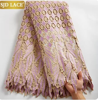 SJD LACE African Guipure Cord Stones Lace Fabric 5 Yards 2026 New Nigerian Water Soluble Lace For Women Wedding Party Dress 3844