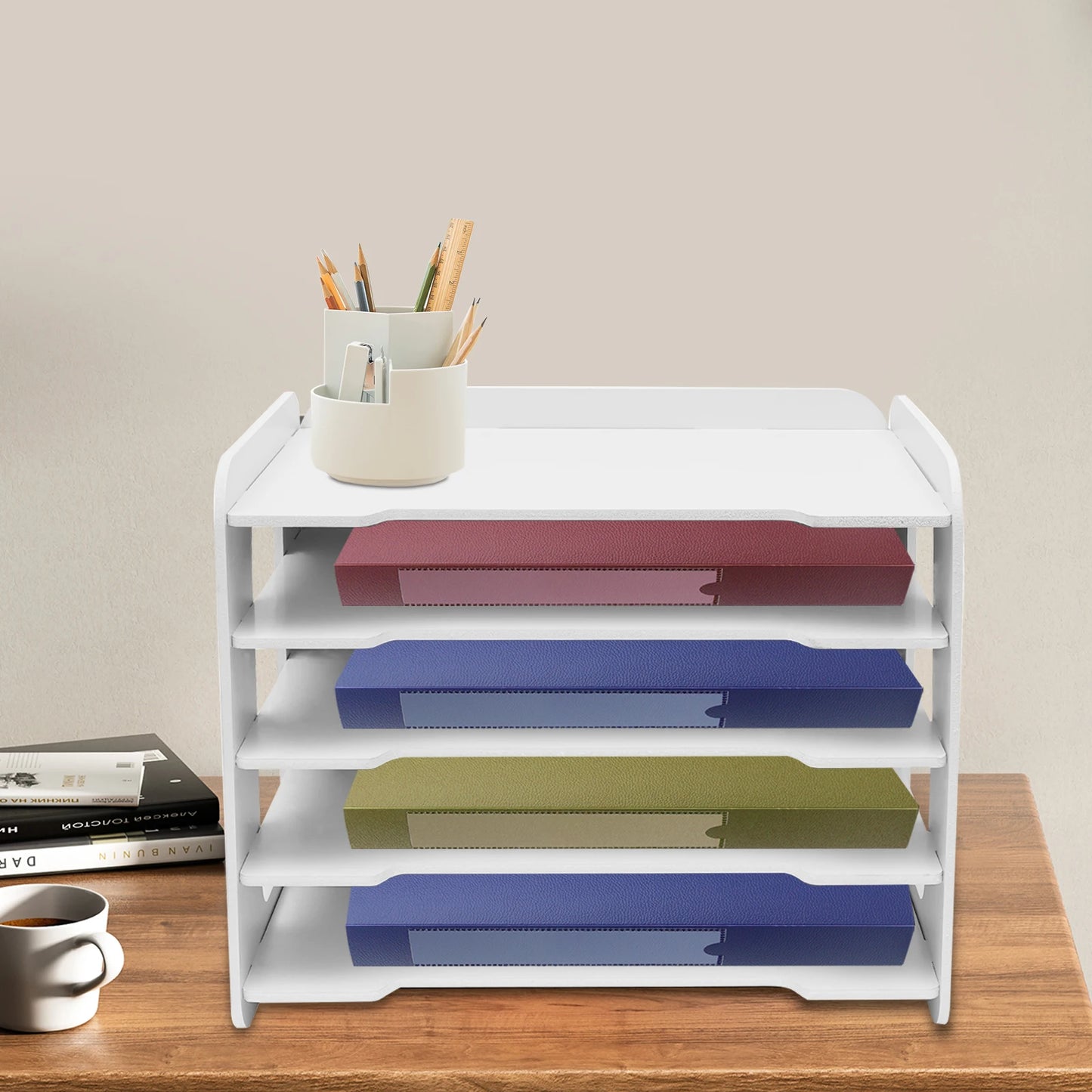 Letter Tray Organizer with Handle 5 Trays A4 Paper Folder Paper Sorter Desk Organizer File Folder for Office Home School