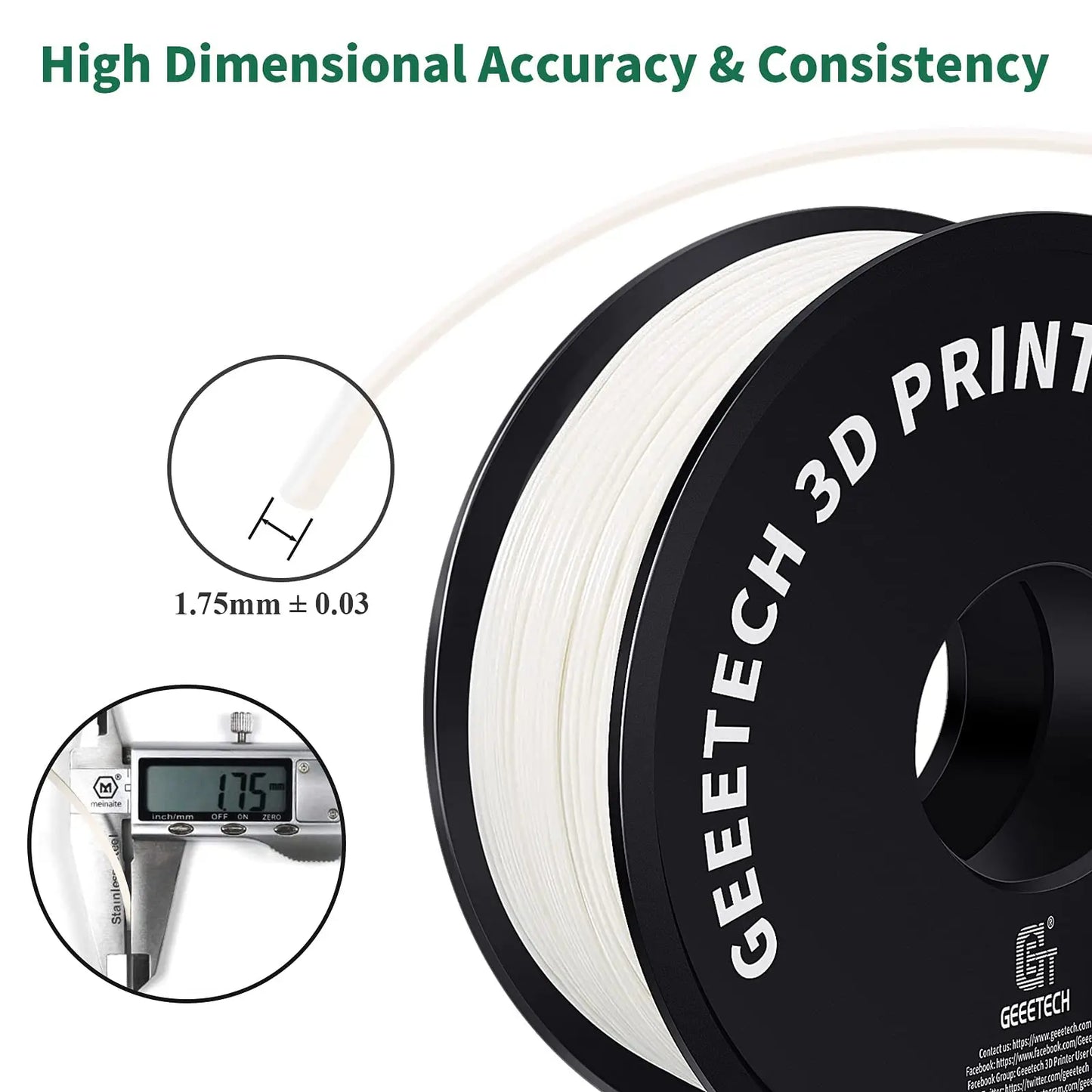 Geeetech  ABS+ 3D Filament 1.75mm 1KG plastic, 3D Printer Material, Tangle-Free, Non-Toxic, Vacuum Packaging