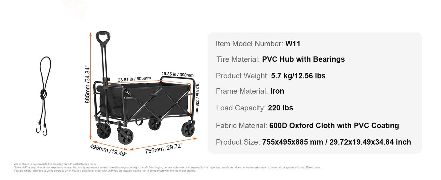SucceBuy Collapsible Folding Wagon Beach Wagon Cart with All-Terrain Wheels Drink Holders Sports Wagon for Camping Shopping