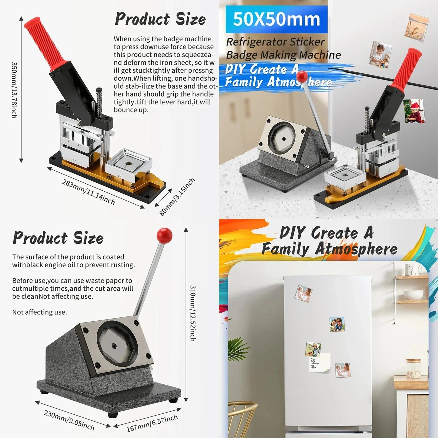 90x65mm 3.6x2.6" Square Fridge Magnet Making Machine DIY Photo Magnet Maker Machine Button Cutter Refrigerator Material Badge