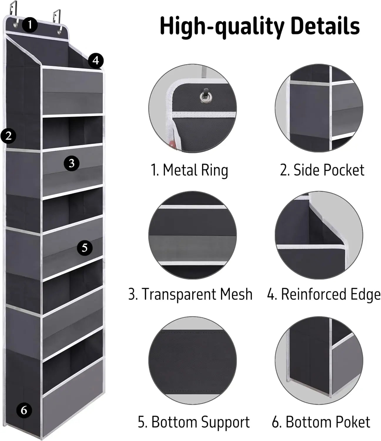 Over Door Organizer with 5 Large Pockets, Heavy Duty Hanging Organizer Storage, Closet Bathroom Nursery Bedroom Dorm, Toys Co