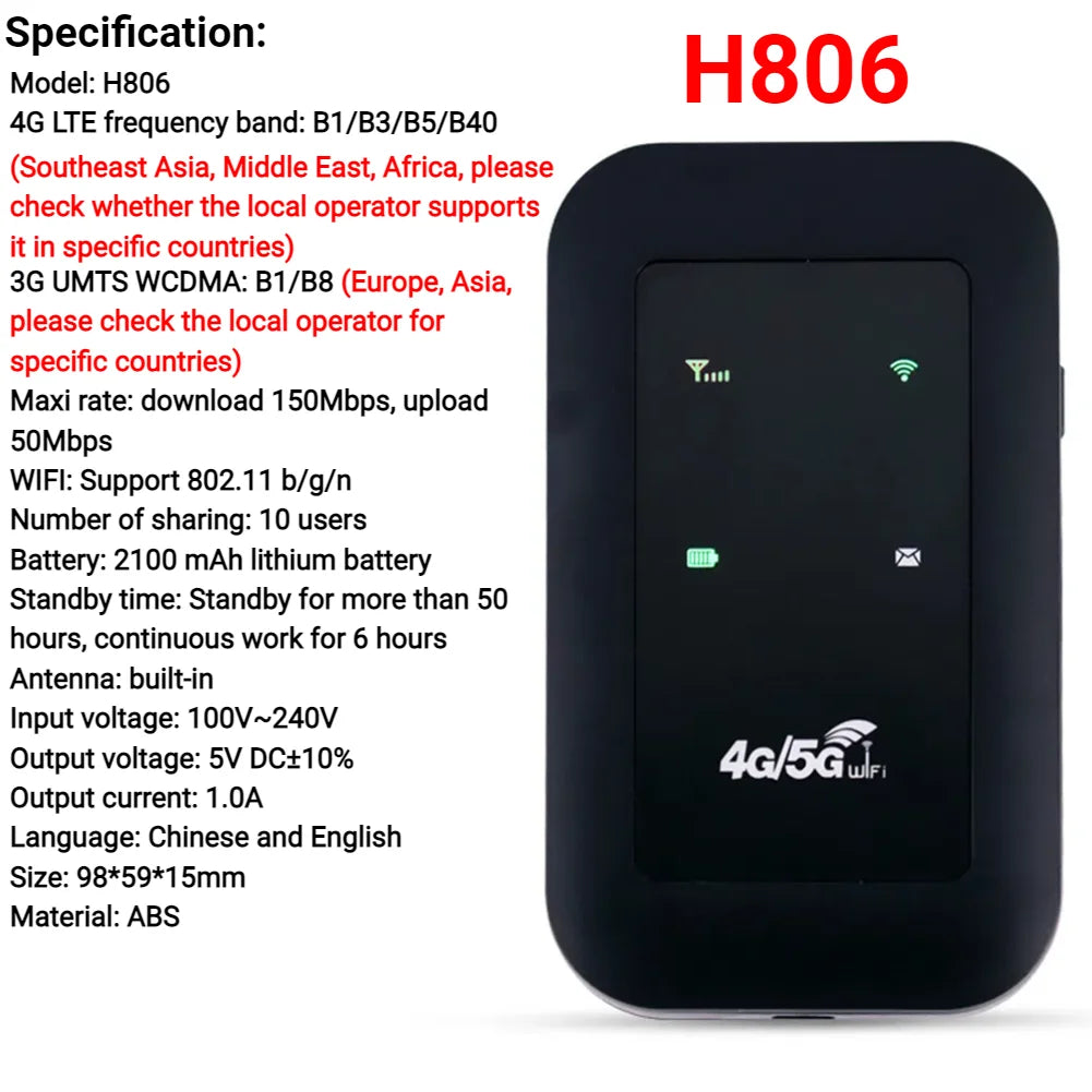 4G LTE Mobile WiFi Router 150Mbps Wireless Internet Router with SIM Card Slot Pocket Mobile Hotspot for Home Office Car Travel