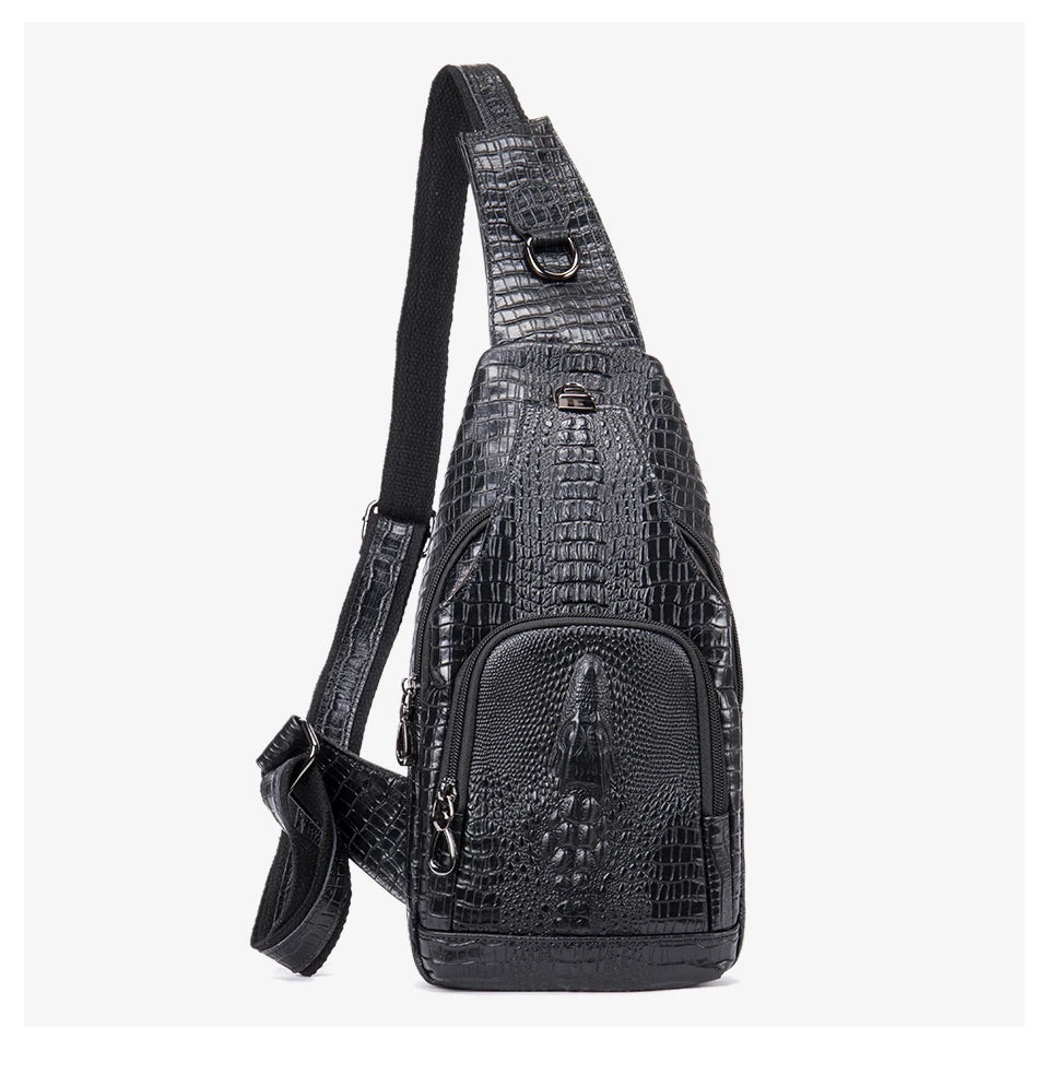 WESTAL Genuine Leather Sling Bag Anti-Thief Crossbody Personal Pocket Bag Chest Shoulder Bag for Travel Hiking Croco Design Bags