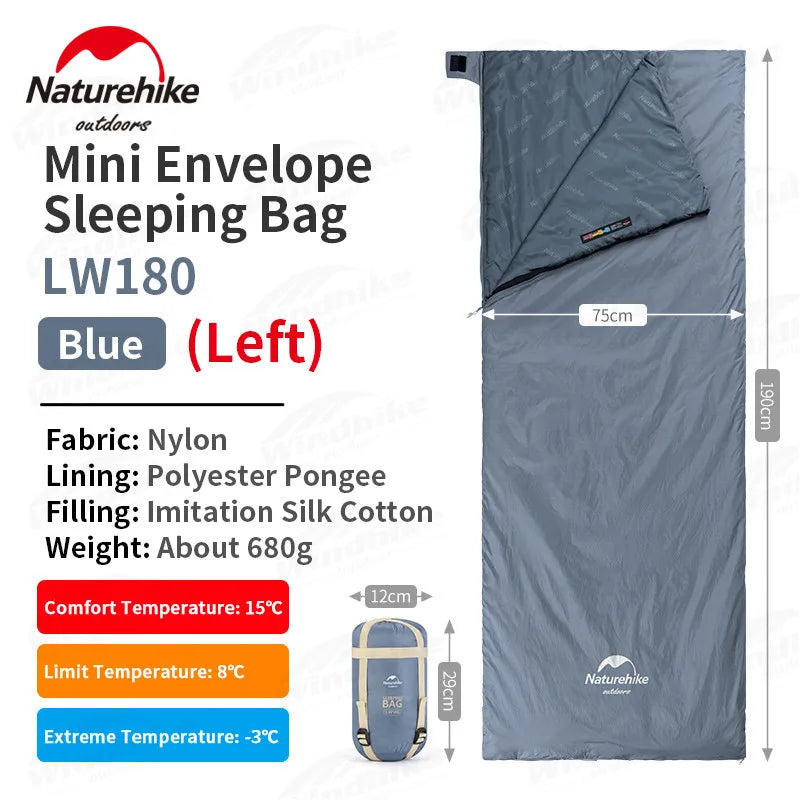 Naturehike LW180 Camping Sleeping Bag Ultralight Spring Summer Cotton Sleeping Bag for Single Couple Tourist Hiking Waterproof