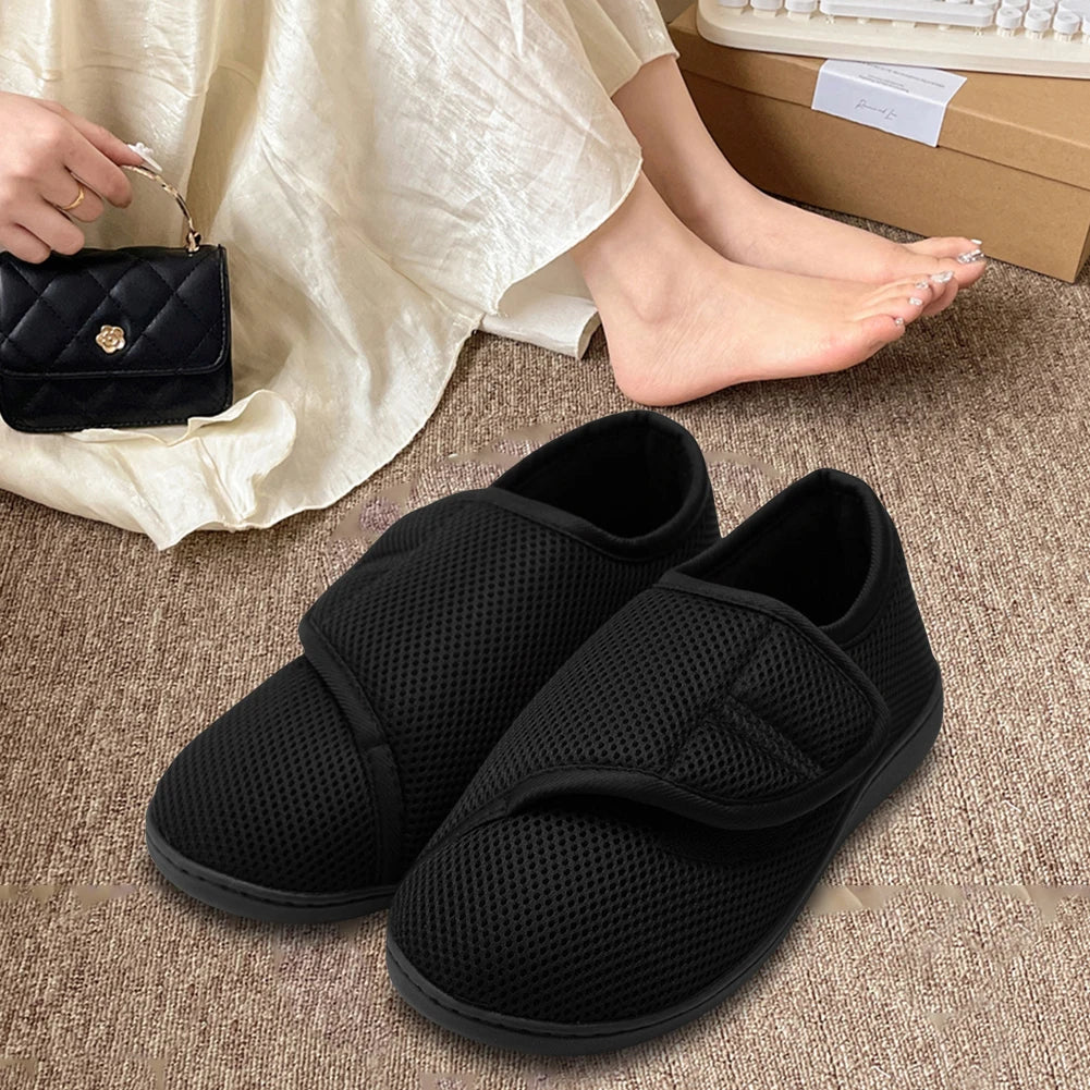 Unisex Diabetic Shoes Wide Walking Shoes Plush Lining Slip-On Orthopedic Shoes Hook and Loop Sneakers for Swollen Feet