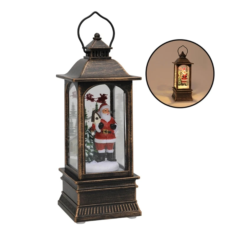 Christmas Glittering Lantern Santa-Claus/Xmas Tree/Snowman/Angel Lighted Lantern Home Table Decoration Gift for Kids