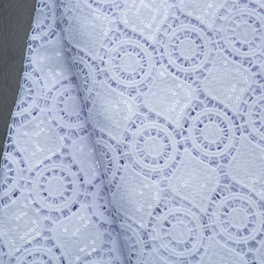 SJD LACE African Sequins Guipure Cord Lace Fabrics 5 Yards White 2026 New Nigerian Water Soluble Lace For Women Dresses Sew 4197