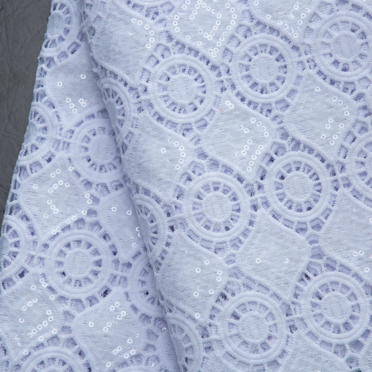 SJD LACE African Sequins Guipure Cord Lace Fabrics 5 Yards White 2026 New Nigerian Water Soluble Lace For Women Dresses Sew 4197