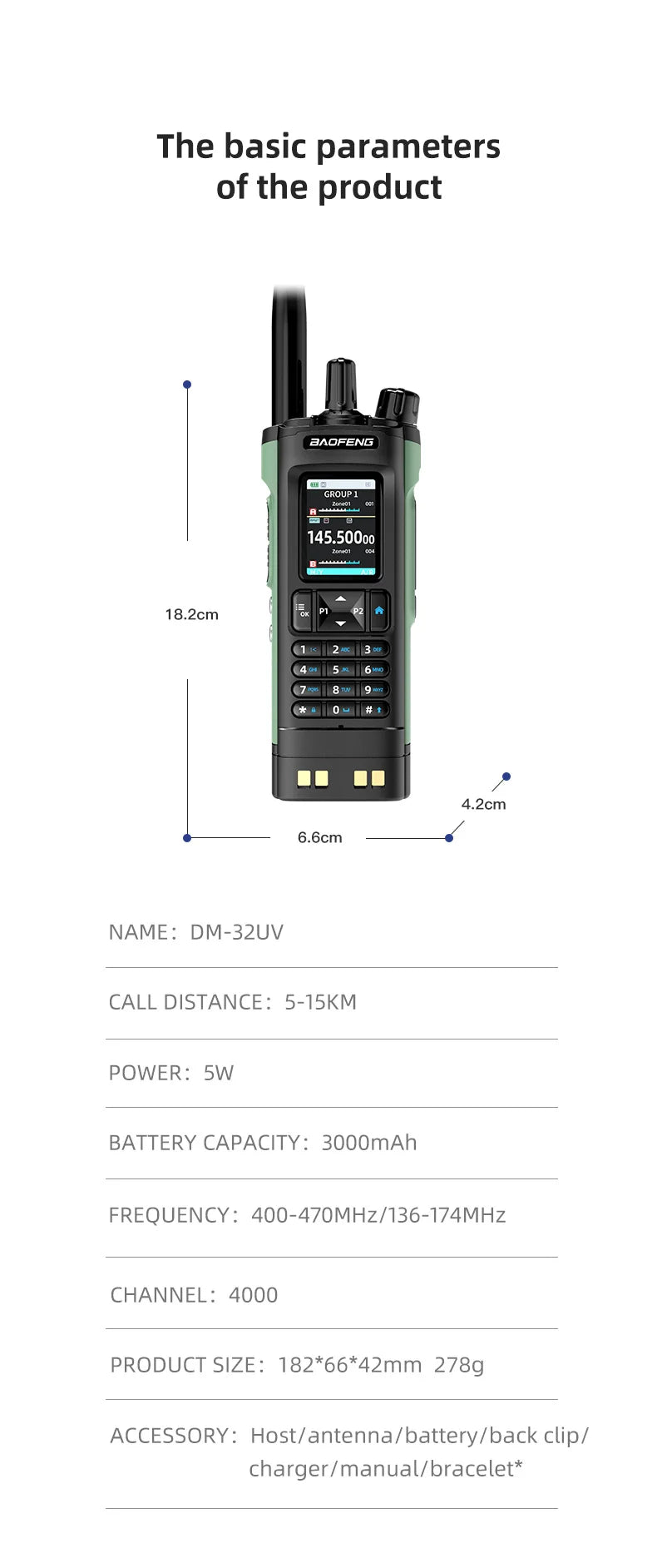 New BAOFENG DM32 Walkie Talkie DMR GPS 10W Programming Multi Band Wireless Copy Frequency Type-C DM-32UV Ham 2 Way Ra