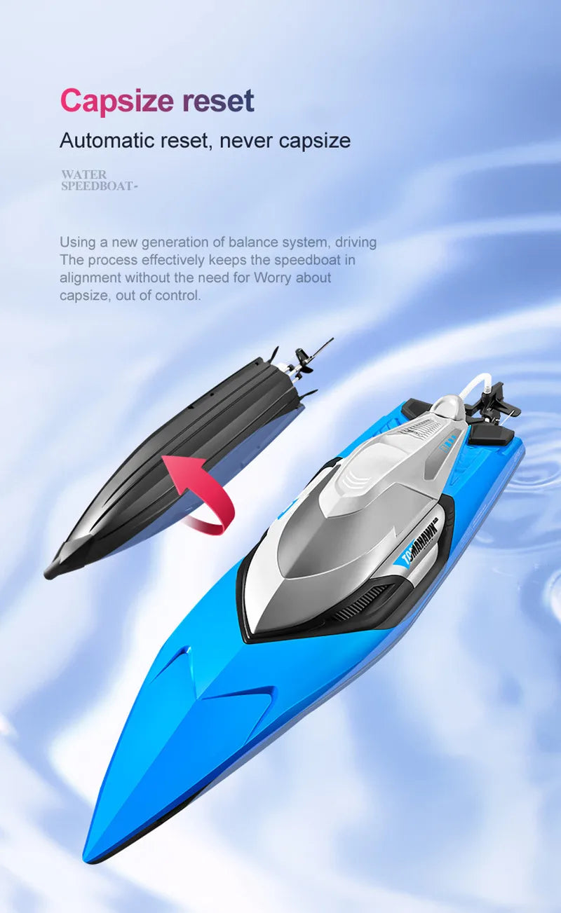 50CM Large Racing 70KM/H High Speed RC Boat 2.4G 200M Capsized Reset Dual Waterproof Smart Alarm Remote Control Boat Speedboat