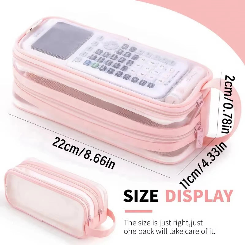 Transparent Mesh Pen Bag for Carrying Student Exam Supplies,Large Capacity Storage for Stationery,Simple Design Pen Case