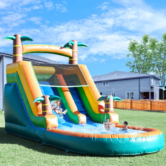 21FT Commercial Inflatable Bounce House Tropical Water Slide Pool 750w Blower Children's playground, children's toys