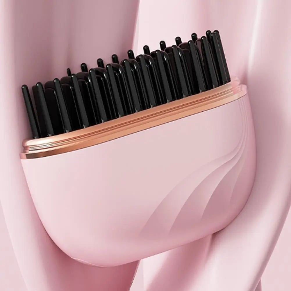 Mini Rechargeable Hair Straightener Brush: 3-Speed Temp Control, Anti-Scald Shell, Lightweight & Portable for Travel
