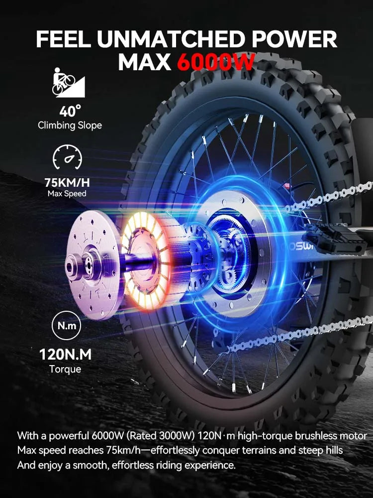 COSWHEEL R19 Electric cycle 72V 40AH Lithium Battery Adult Mountain Ebike 6000W Mountain Electric men's Moped Road E trucks