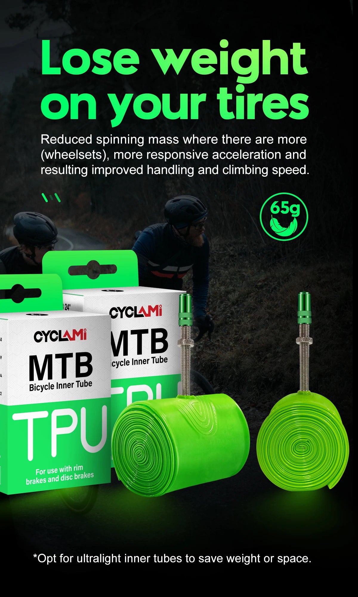 2pcs CYCLAMI Ultralight Bike Inner Tube 26 27.5 29 Inches MTB Bicycle TPU Material Bicycle Tire 45mm French Valve FV Super Light