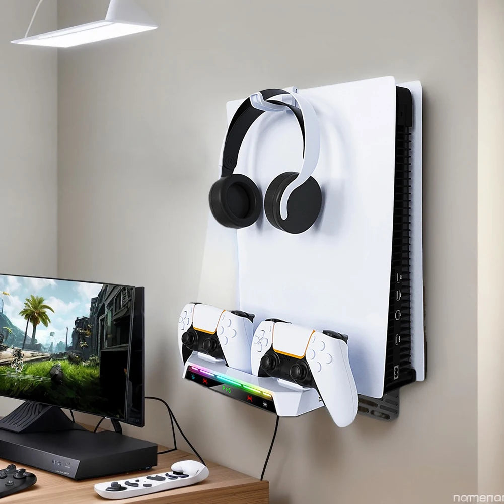 Shelf Floating Mount with Charging Station Wall Bracket Metal Wall Hanging Charger Stand for PS5 Slim/PS5 Console Disc & Digital
