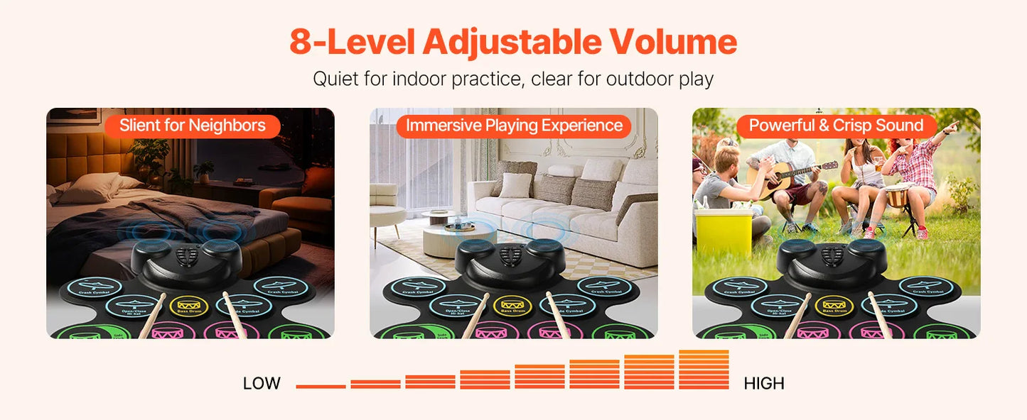 SucceBuy Electric Drum Set 7-Pad / 9-Pad Roll-up Drum Practice Pad Electronic Drumset Portable Instrument Toy for Kids Ages 3+