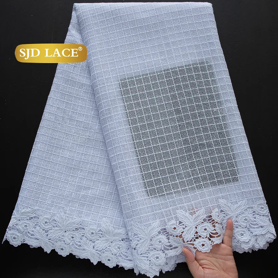 SJD LACE African Sequins Guipure Cord Lace Fabrics 5 Yards White 2026 New Nigerian Water Soluble Lace For Women Dresses Sew 4197