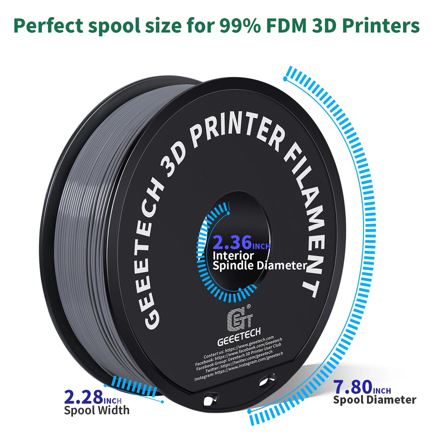Geeetech  ABS+ 3D Filament 1.75mm 1KG plastic, 3D Printer Material, Tangle-Free, Non-Toxic, Vacuum Packaging