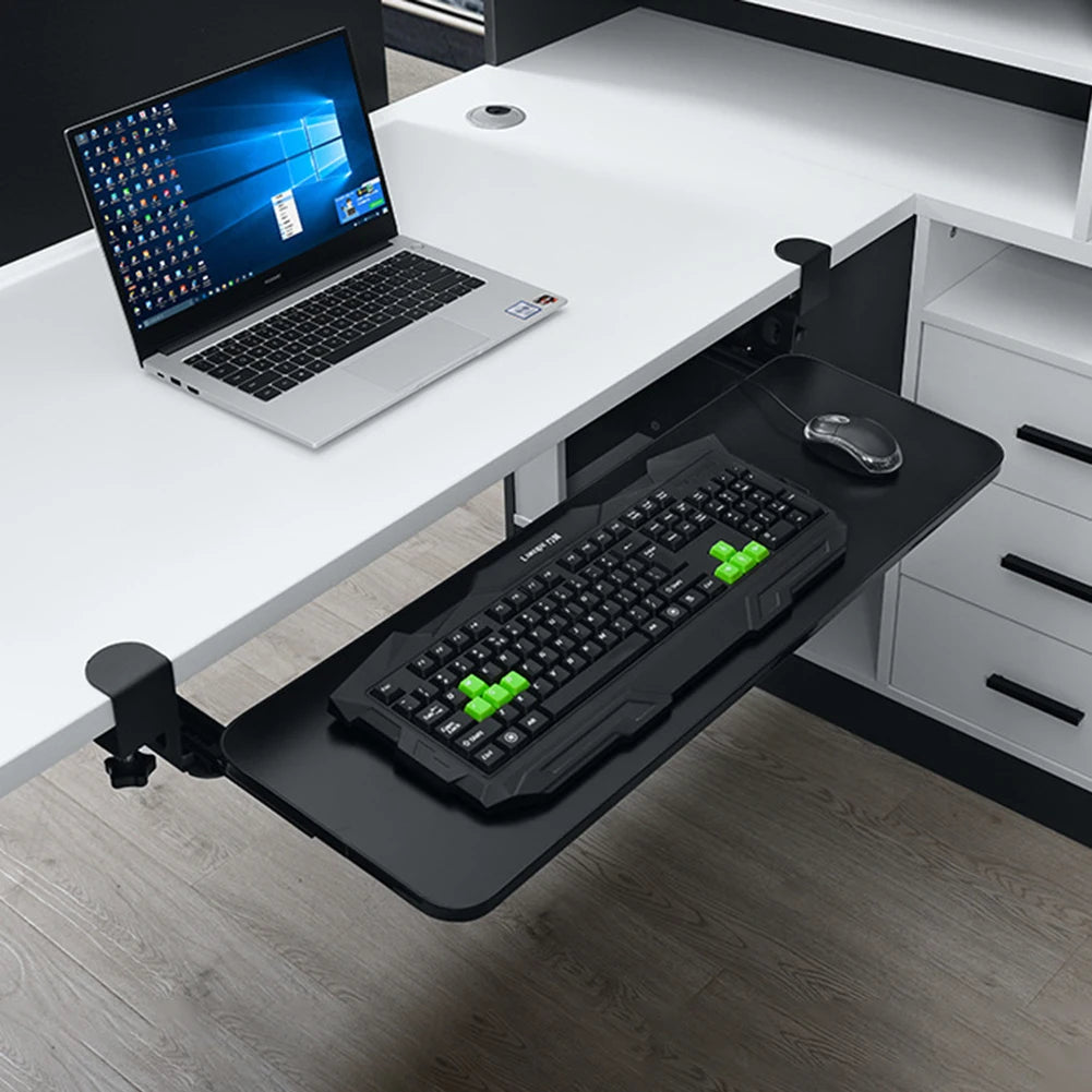 Ergonomic Clamp-On Keyboard Tray Sliding under Desk Platform Retractable Computer Desk Organizer Office Keyboard Drawer