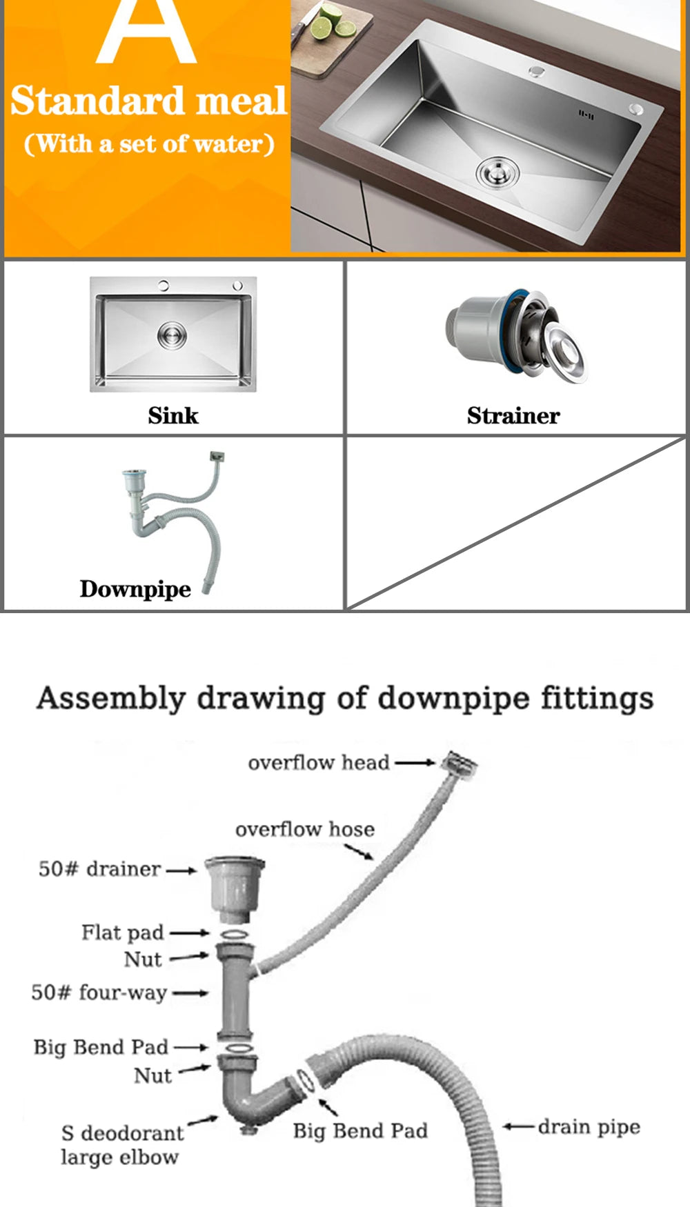 DQOK Stainless Steel Kitchen Sink Slot Dish Basin Kitchen sink Drain Basket And Drain Pip Rectangular