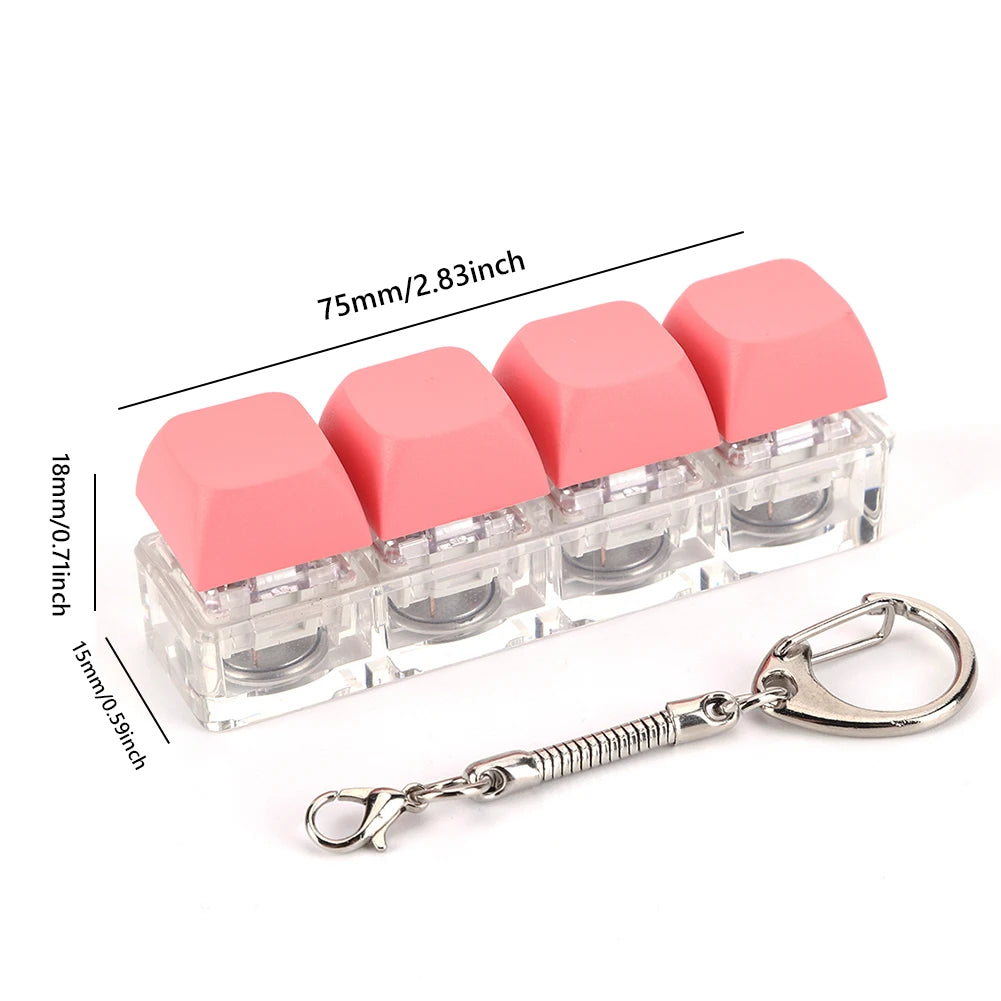 4 Keys Button Keycap Fidget Keychain Keyboard Key Toy Keyboard Clicker Toy Keyboard Cube Toy for Adult Gifts To Relief Pass Time