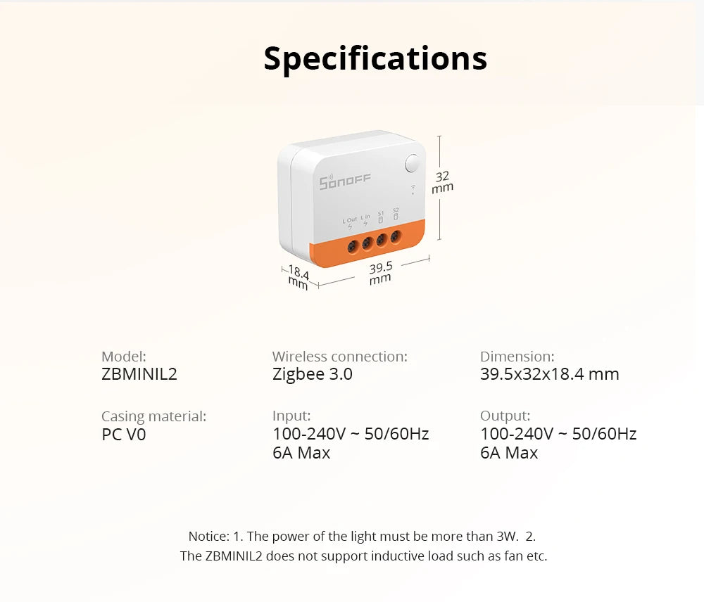 SONOFF ZBMINIL2 Smart Switch No Neutral Wire Required Smart Home 2 Way Wireless Control Work with eWeLink Alexa Google Home ZHA