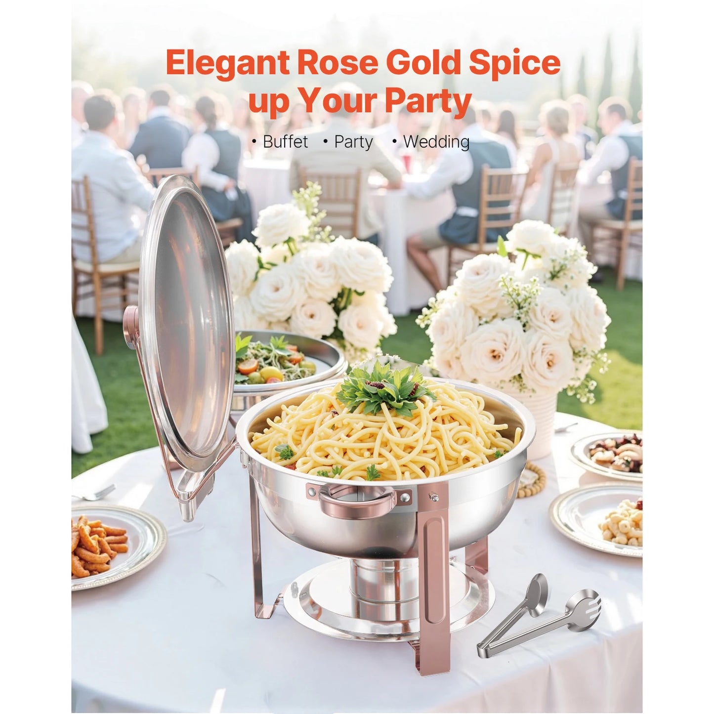 SucceBuy 5 Qt 4 Pack Chafing Dish Buffet Set Round Catering Warmer Server w/Lid Water Pan Folding Stand Clip for Wedding Party