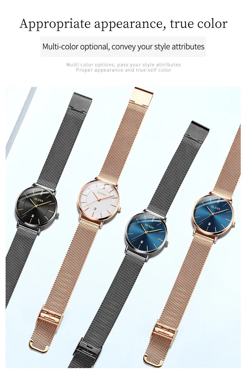 OLEVS Watch Women Rose Gold Top Brand Luxury JAPAN Movement Quartz Ultra Thin Ladies Watch Calendar Date Necklace Watch Set