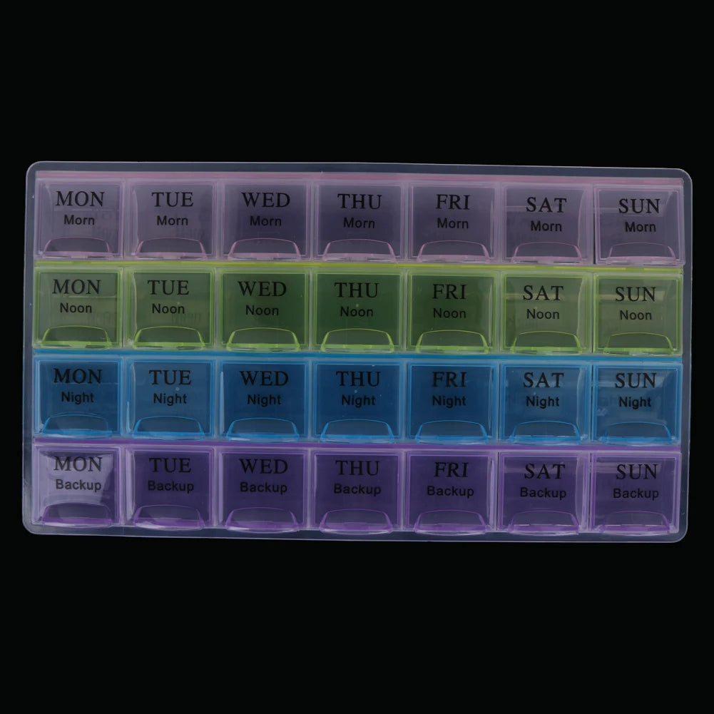 28-Compartment Medicine Tablet Dispenser Sealed Pill Capsule Splitters Case Moisture-proof Weekly Medicines Containers Daily Use