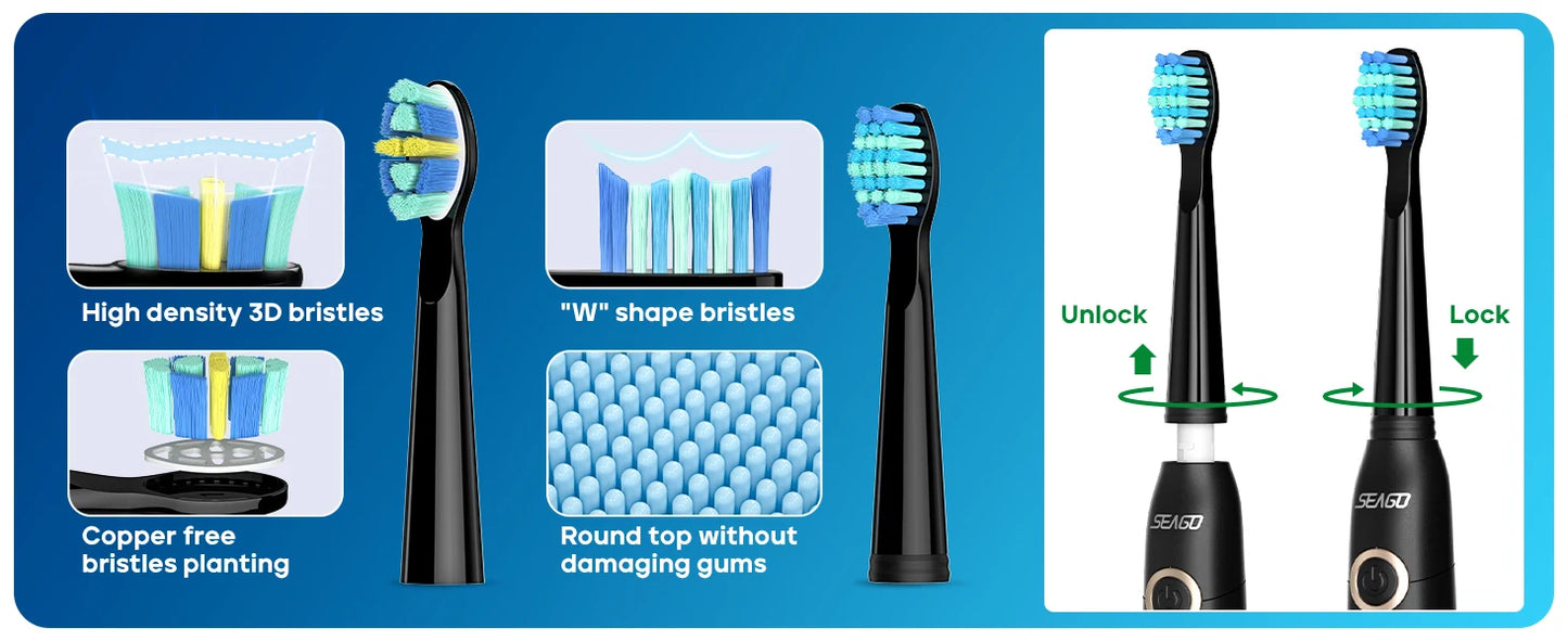 Seago Fast Rechargeable Electric Toothbrush  Smart Automatic with 8 Replacement Brush Heads Adult Waterproof 5 Modes SG-958