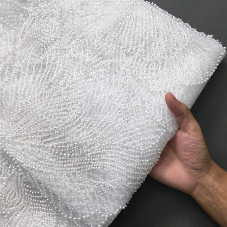 SJD LACE African Luxury Beads Mesh Lace Fabrics Nigerian Tulle 2025 French Tulle Beaded Net Lace for Women Evening Dresses A4034