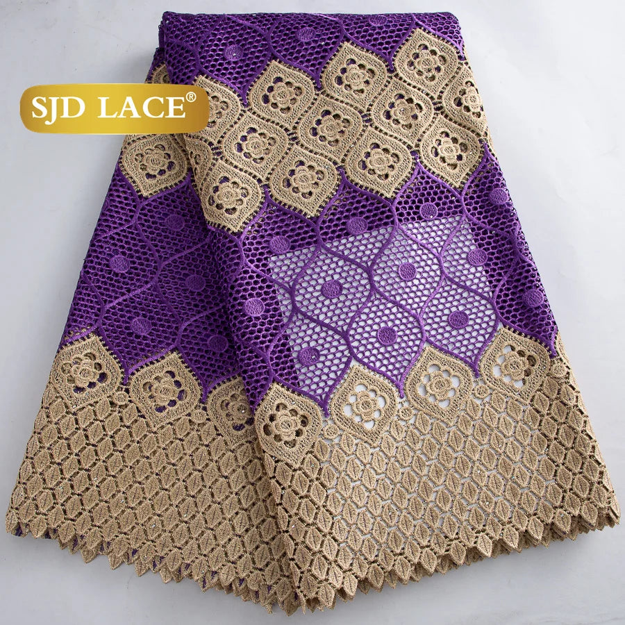 SJD LACE African Guipure Cord Stones Lace Fabric 5 Yards 2026 New Nigerian Water Soluble Lace For Women Wedding Party Dress 3844