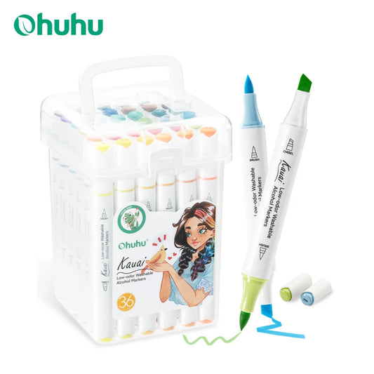 Ohuhu Kauai 36 Colors Marker Pen Set Washable Alcohol Art Markers Low-odor Dual Tips Coloring Illustration Comics Art Supplies