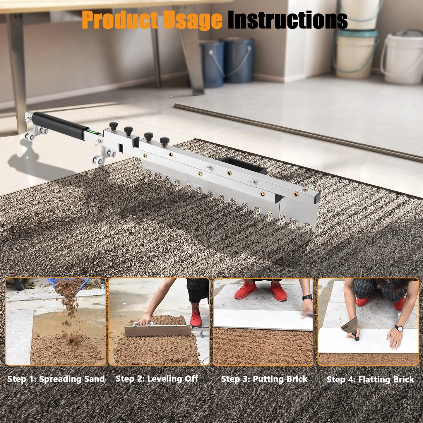 800mm Thicken Tile flat sand tools Adjustable Floor tiles flat ash Leveling Paving Tile Sand rake bricklayer Hand Tools