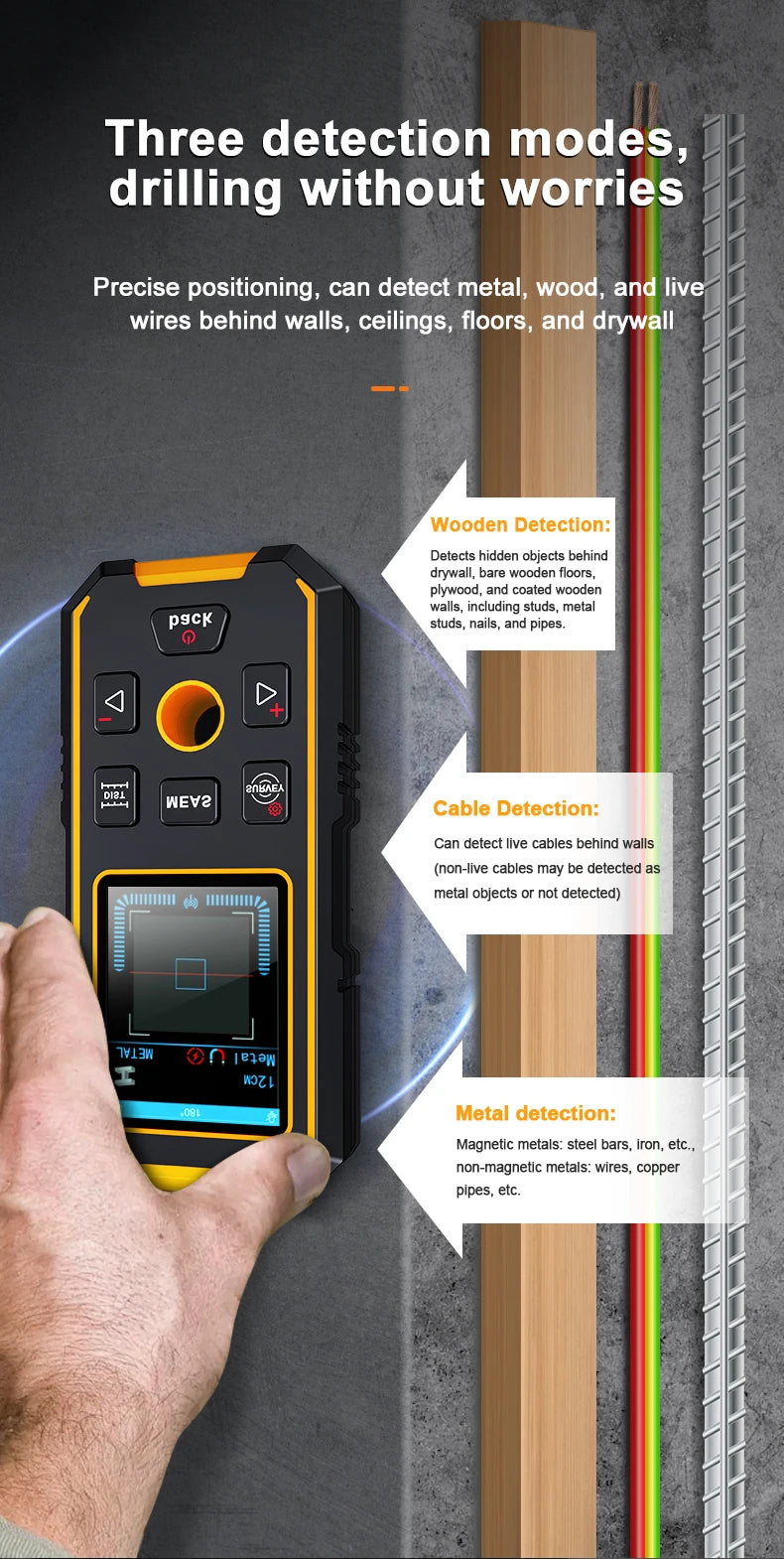 Noyafa Nf-513S Metal Detector Wire Finder for Detecting Underground Cables Cable Metal AC Wood in Walls Cable Tracker Tools
