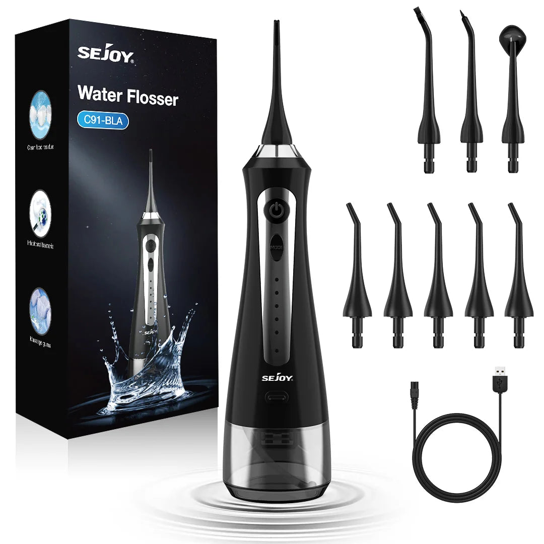 SEJOY Water Flosser Irrigator Dental Teeth Whitening strips Portable 230ML Tank 5 Modes 8 Jet Tips Washing Machine for Home