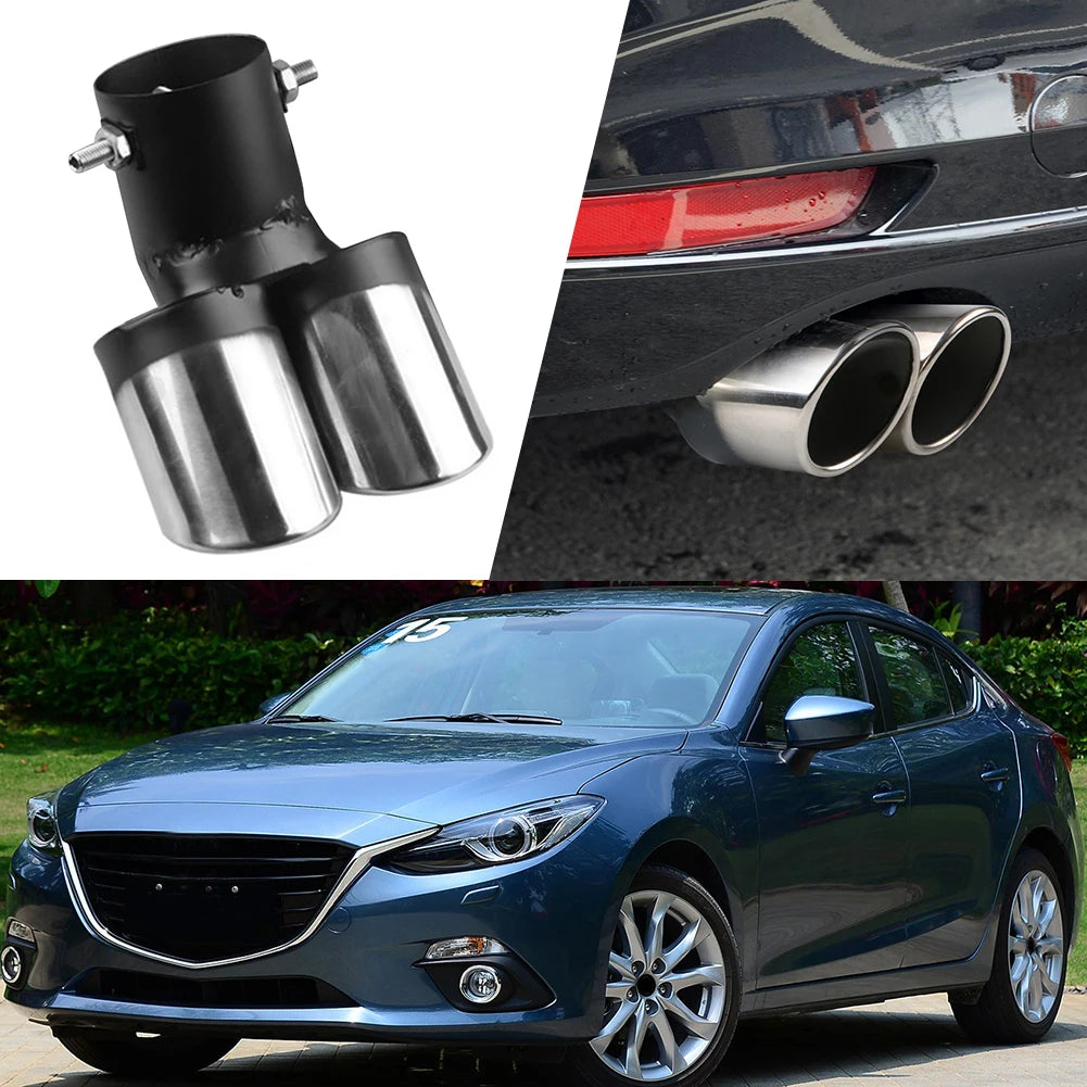 Car Exhaust Muffler Tip Stainless Steel Exhaust Tailpipe Tip Dual Outlet Tail Muffler Tip Car Modification Parts