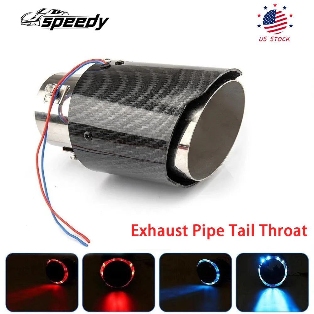 Exhaust Muffler Light Flaming Universal LED Tip Pipe Straight Car Modified Single Outlet Exhaust Pipe Tail Throat Red/Blue