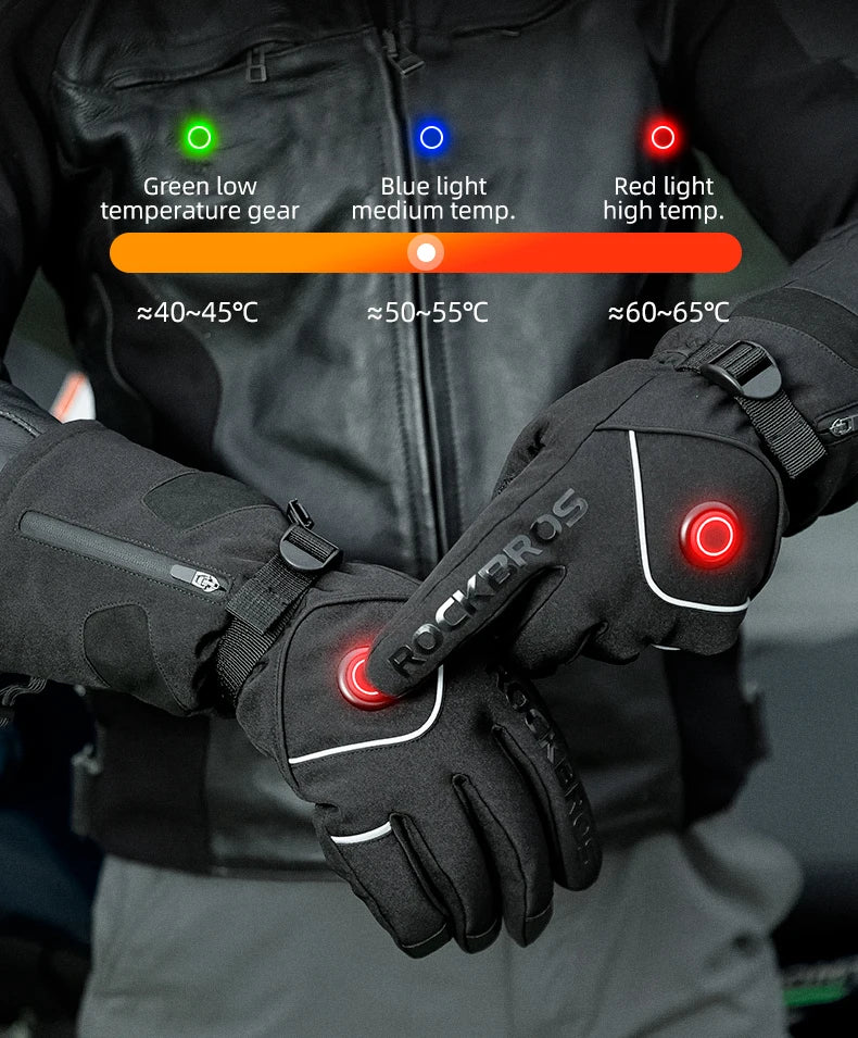ROCKBROS Heated Skiing Gloves Men Women Winter Motocycle Screen Touch Waterproof Rechargeable 4000mAh Battery Heated Gloves