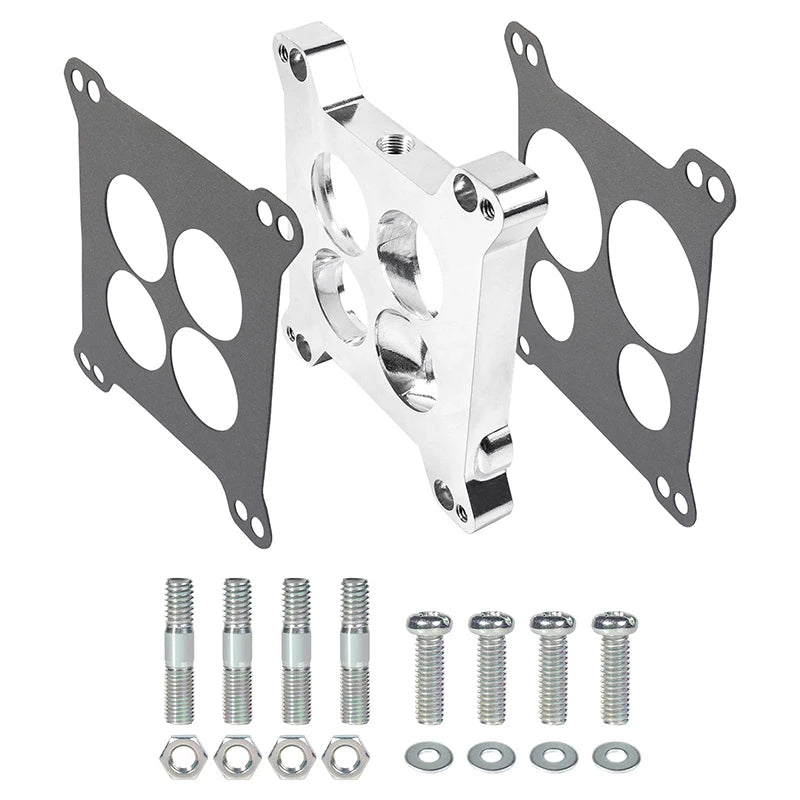 Edelbrock 2696 Carburetor Spacer Four-Hole Square-Bore to Spread-Bore For Quadrajet & Thermo-Quad Manifold Base 0.85in Venturi