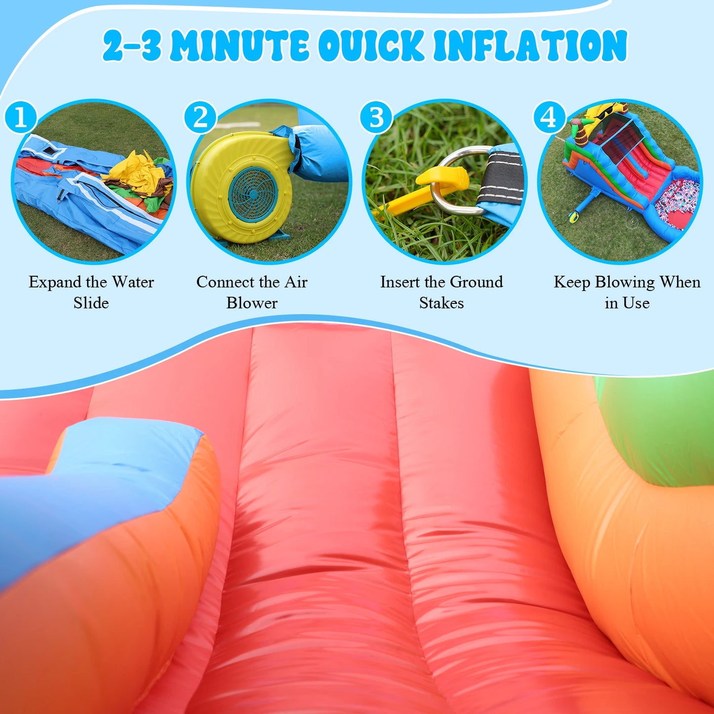 Inflatable water slide, Commercial Bounce House with Water Slide PVC and a 1100W Air blower Children's playground bubble pool