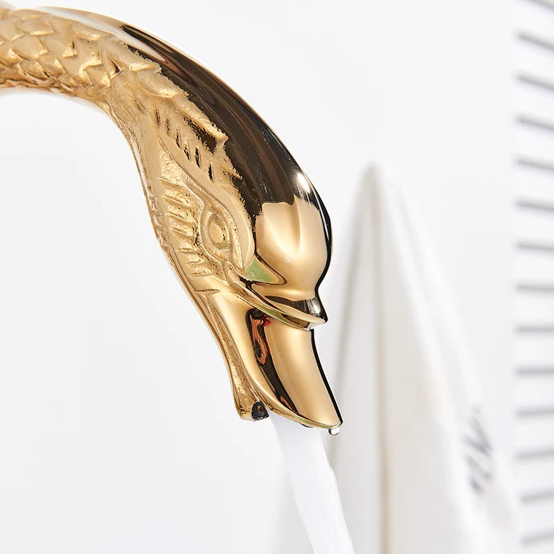 Brass Gold Black Swan Basin Faucet Deck Mounted Bathroom Faucet Hot and Cold Water Mixer Tap Bath Water Faucet Basin Faucet Taps