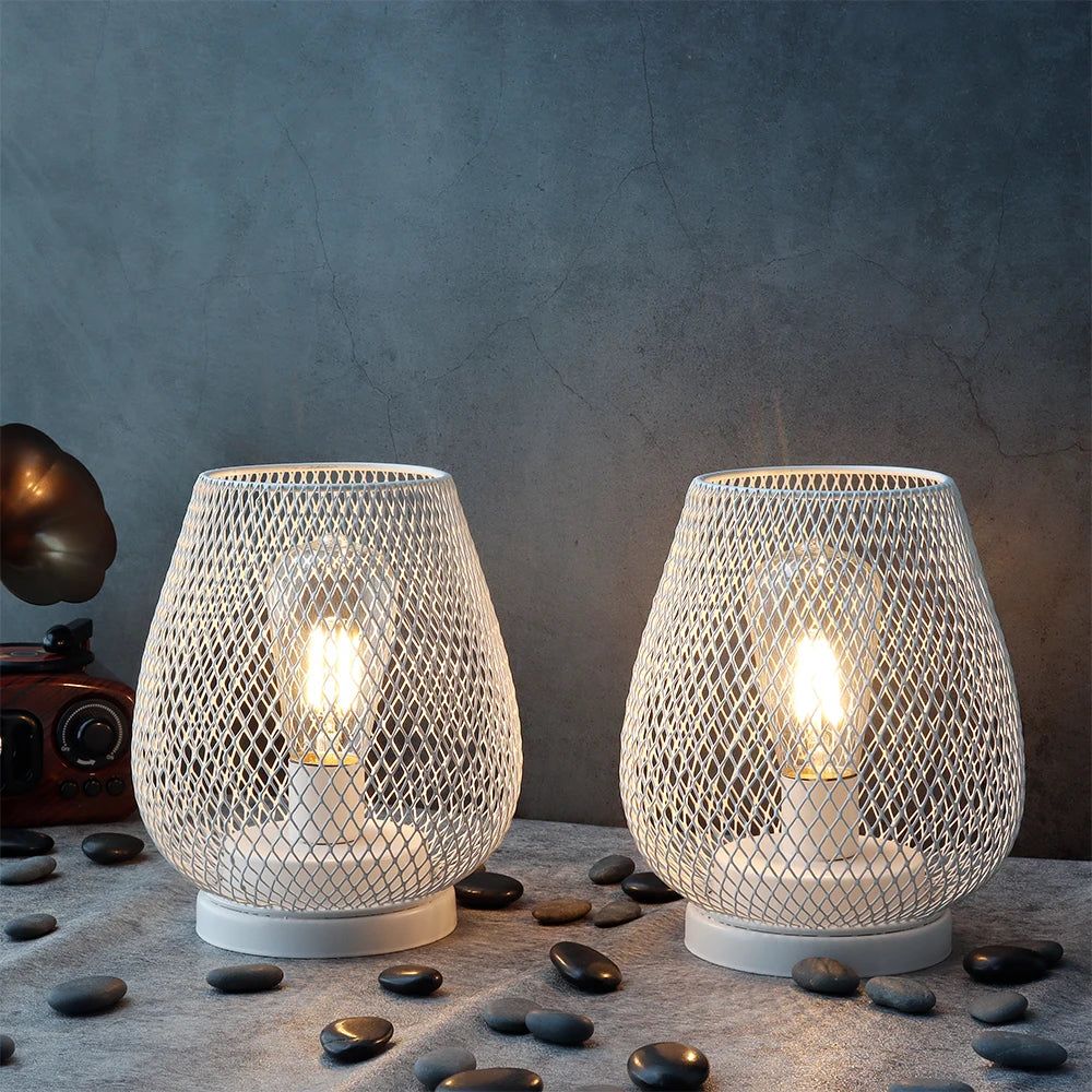 2Pcs White Metal Table Lamp Battery Operated Lamp Outdoor Lantern with LED Edison Bulb for Weddings Party Patio Event Home Decor