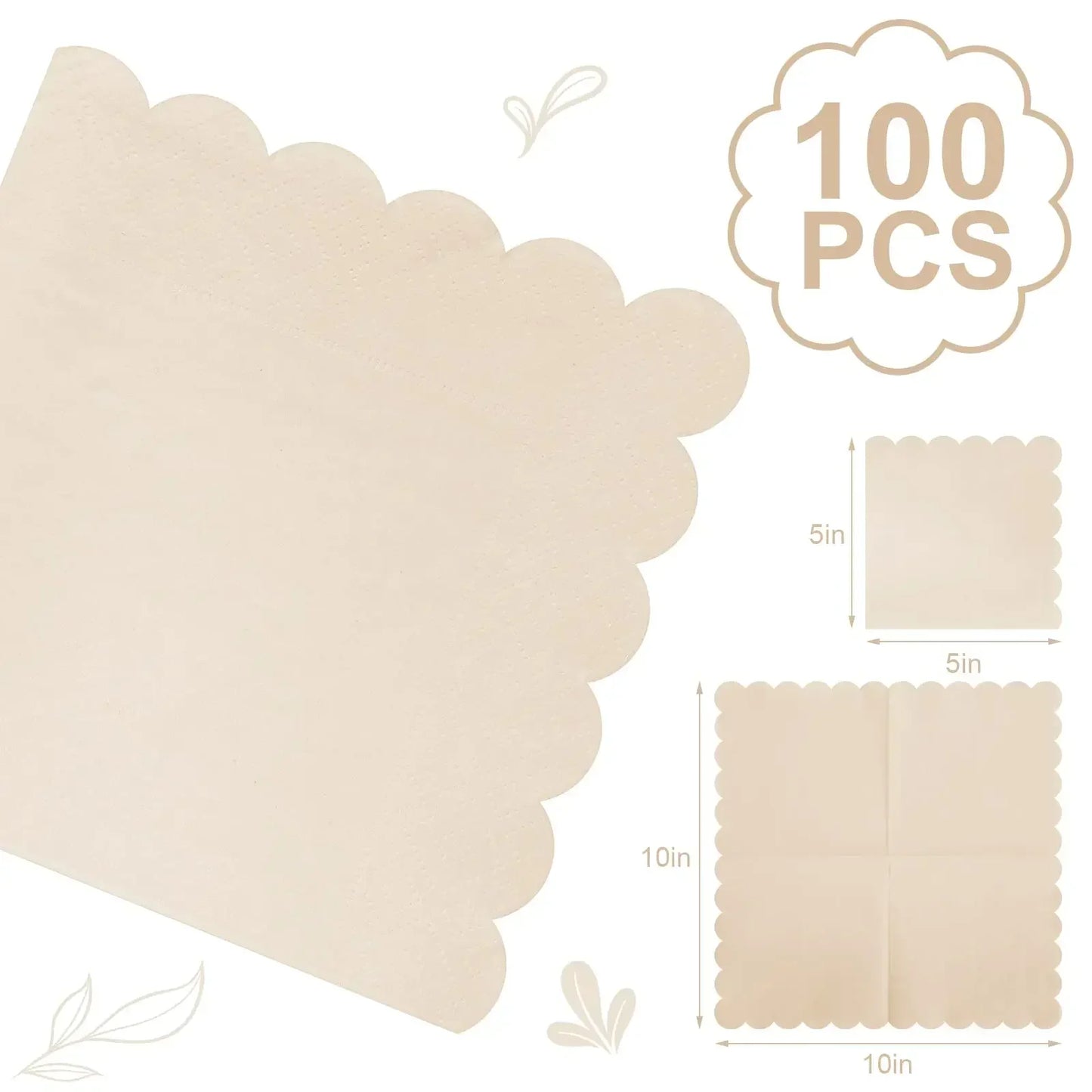 50-300PCS Paper Napkins Disposable Party Napkin Beverage Napkins Scalloped Cocktail Napkins for Wedding Dinner Birthday 5x5Inch