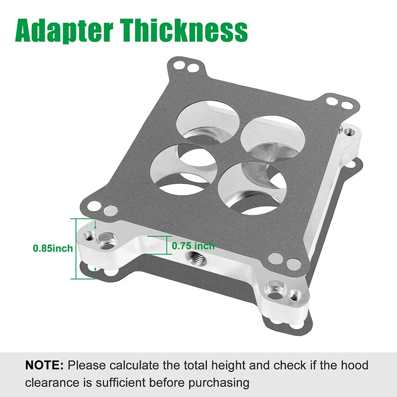 Edelbrock 2696 Carburetor Spacer Four-Hole Square-Bore to Spread-Bore For Quadrajet & Thermo-Quad Manifold Base 0.85in Venturi